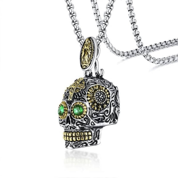 Collier Homme Chaîne Massive Avec Pendentif Tête De Mort - Style Biker Rock Johnny - Neuf Sans Emballage
