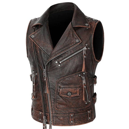 Gilets biker en cuir sans manche