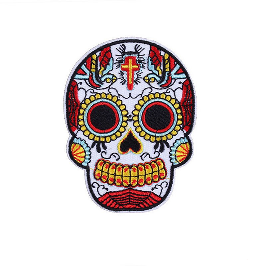 Patch thermocollant crâne mexicain biker brodé pour veste, sac ou gilet