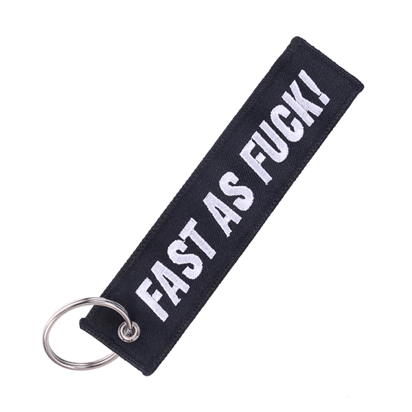 porte-clé moto pas cher en tissu noir avec message fast as fuck style biker