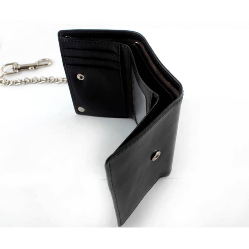 Portefeuille homme cuir noir avec chaîne intérieure, style biker sécurisé et pratique