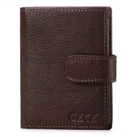 portefeuille biker en cuir marron pour homme avec fermeture pression et couture haut de gamme