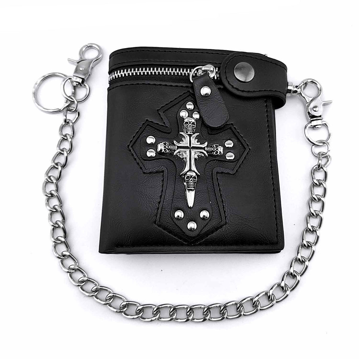 Portefeuille En Cuir Avec Chaîne - Motif Tête De Mort (skull) Style Biker - Noir - Neuf Avec étiquettes