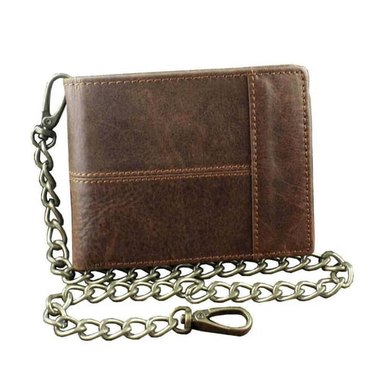 Portefeuille en cuir marron avec chaîne style biker vintage pour homme motard