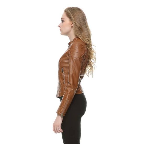 blouson simili cuir marron femme | Boutique biker