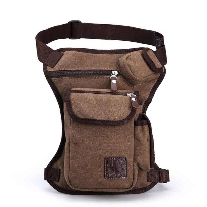 sacoche de cuisse moto unisexe en fibres synthétiques, étanche, style vintage marron ou noir avec sangles réglables et fermeture zippée